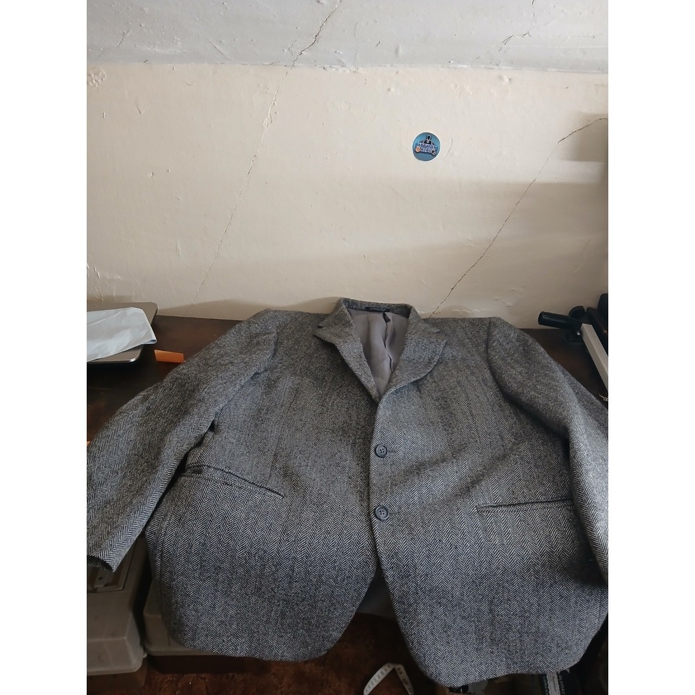 Mens Grey Herringbone Blazer Sport Coat Jacket Made in USA Hart Schaffner Marx